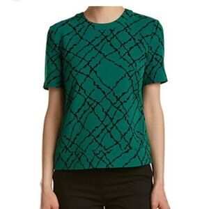 Anne Klein green/ black short sleeve button back blouse